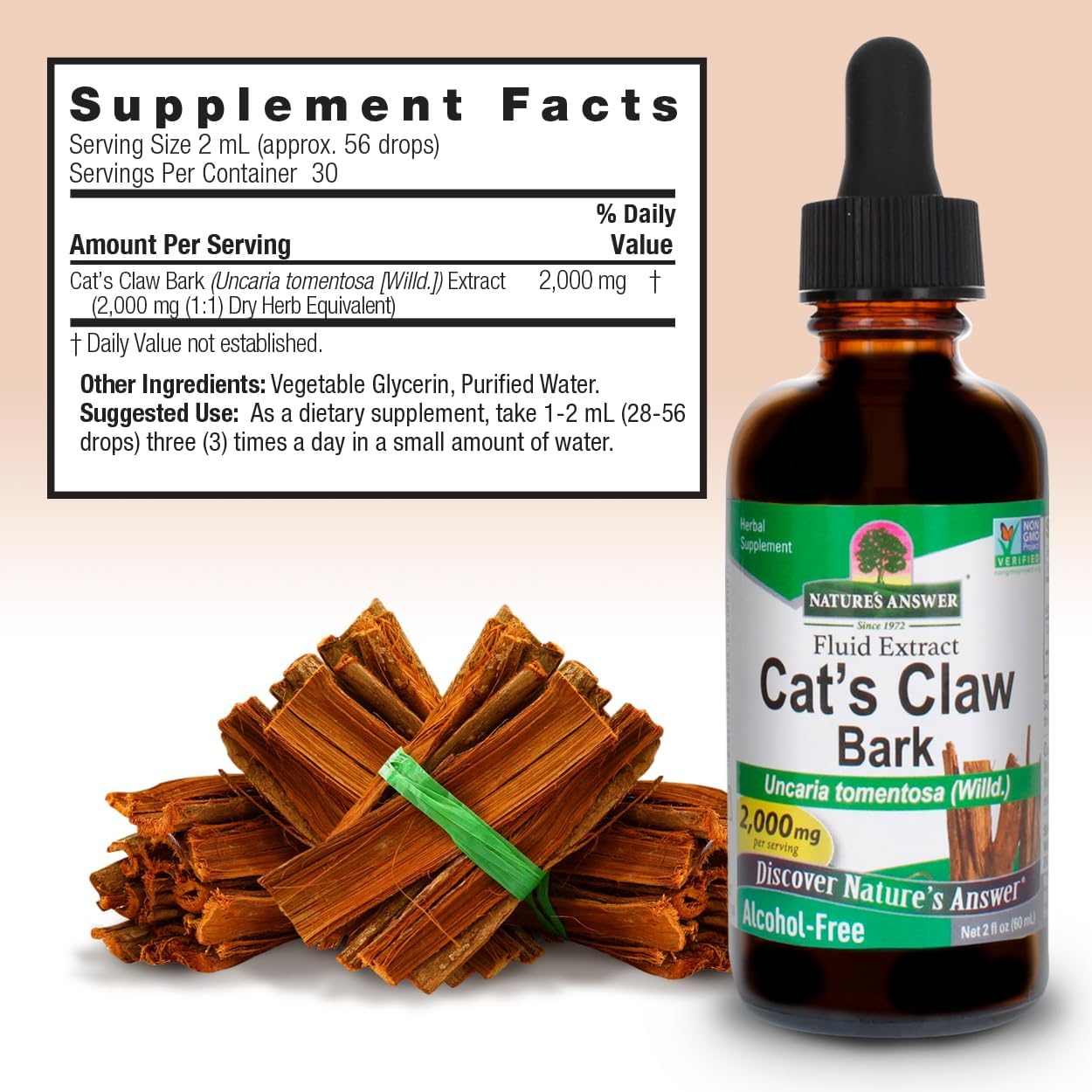 Nature’s Answer Cat’s Claw Bark Extract, Alcohol-Free – 2,000 mg, 60 ml 