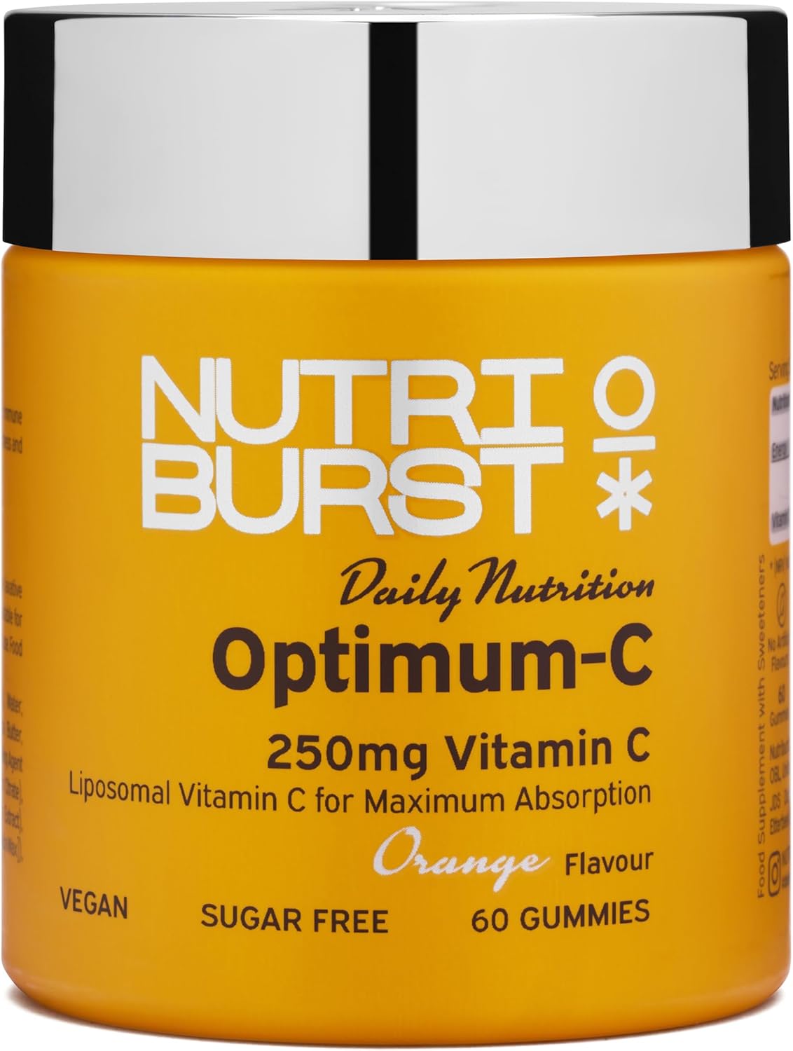 Nutriburst Optimum C Liposomal Vitamin C Gummies jar, orange, 60 count.