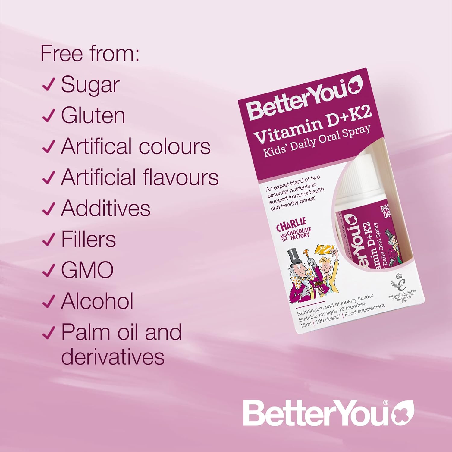 BetterYou Vitamin D + K2 Kids Oral Spray, Bubblegum & Blueberry - 15ml