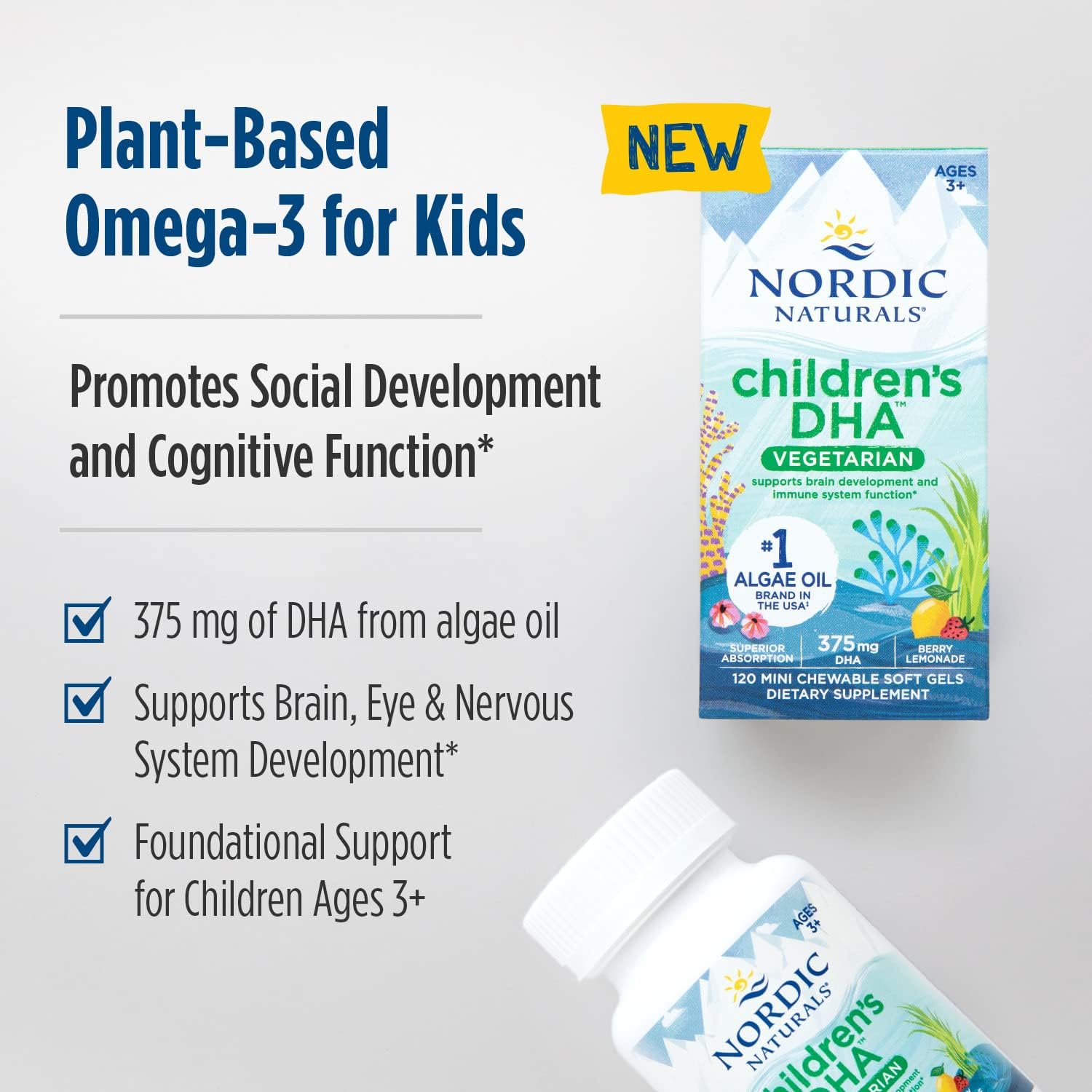 Nordic Naturals Children's DHA Vegetarian chewable 120 soft gel box.