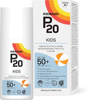 Riemann P20 Kids Sun Cream SPF50+ bottle & box, 200ml, on white background.