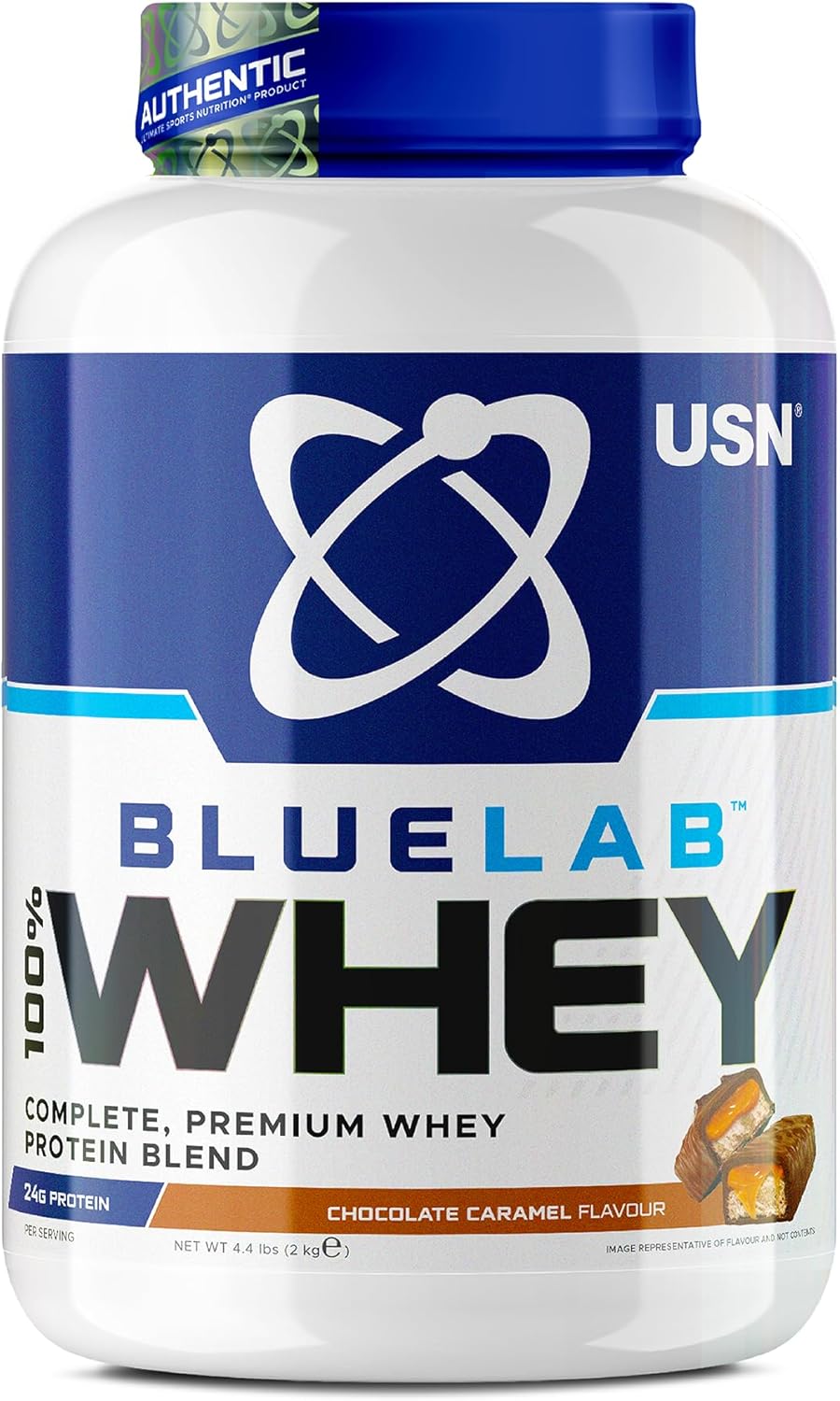 USN Blue Lab Whey Protein Powder 2kg tub, Chocolate Caramel.