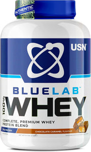 USN Blue Lab Whey Protein Powder 2kg tub, Chocolate Caramel.