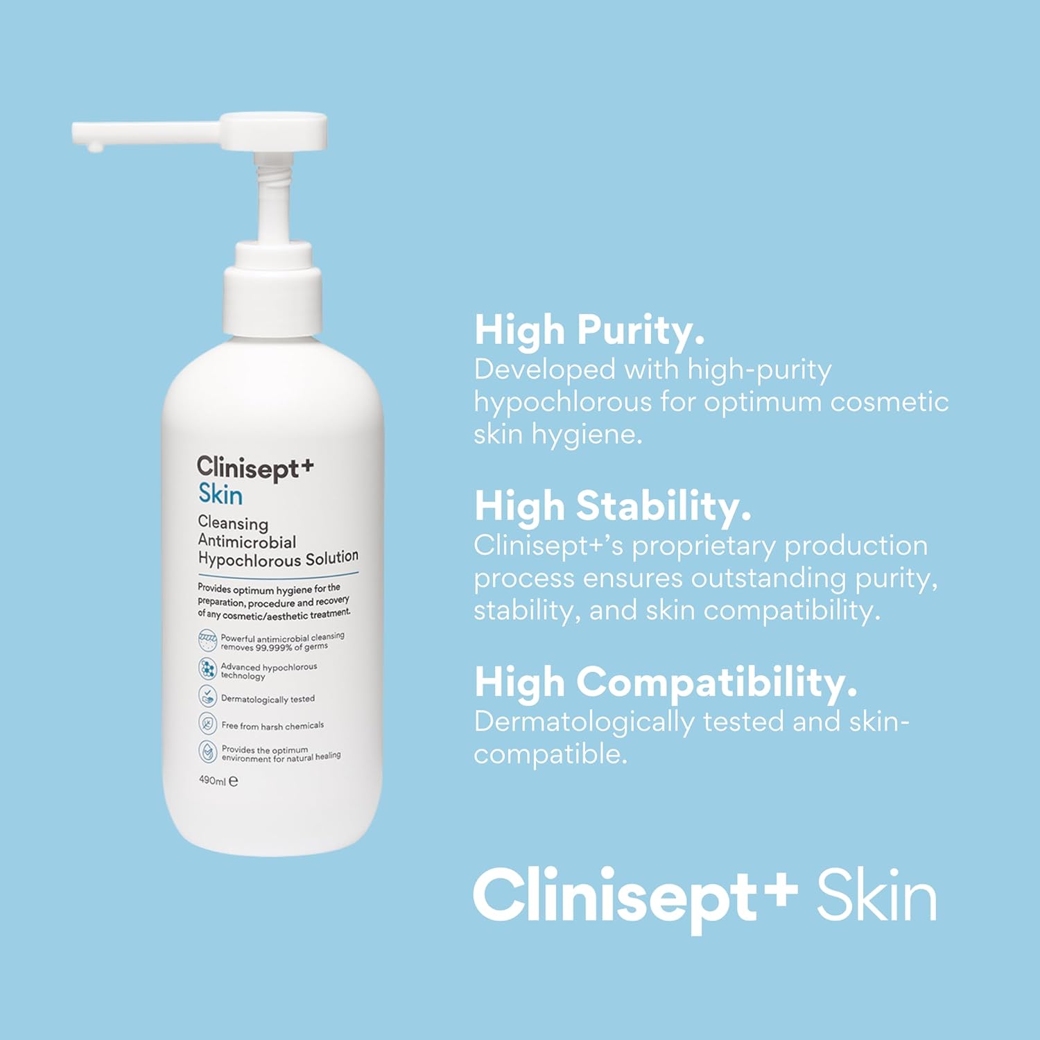 Clinisept+ Skin Prep Solution - Hypochlorous Acid Cleanser with Pump - 490ml