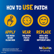 NiQuitin Clear Step 1 Nicotine Patches 21mg application instructions for daily use
