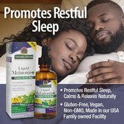Nature's Answer Liquid Melatonin supplement with a couple sleeping in the background