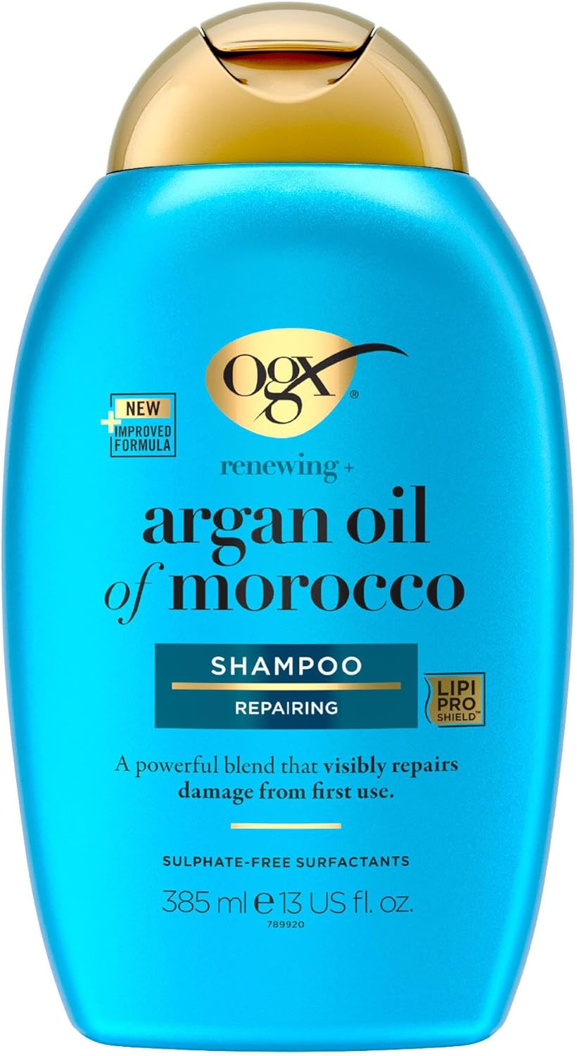 OGX Argan Oil of Morocco Shampoo 385ml bottle on white background