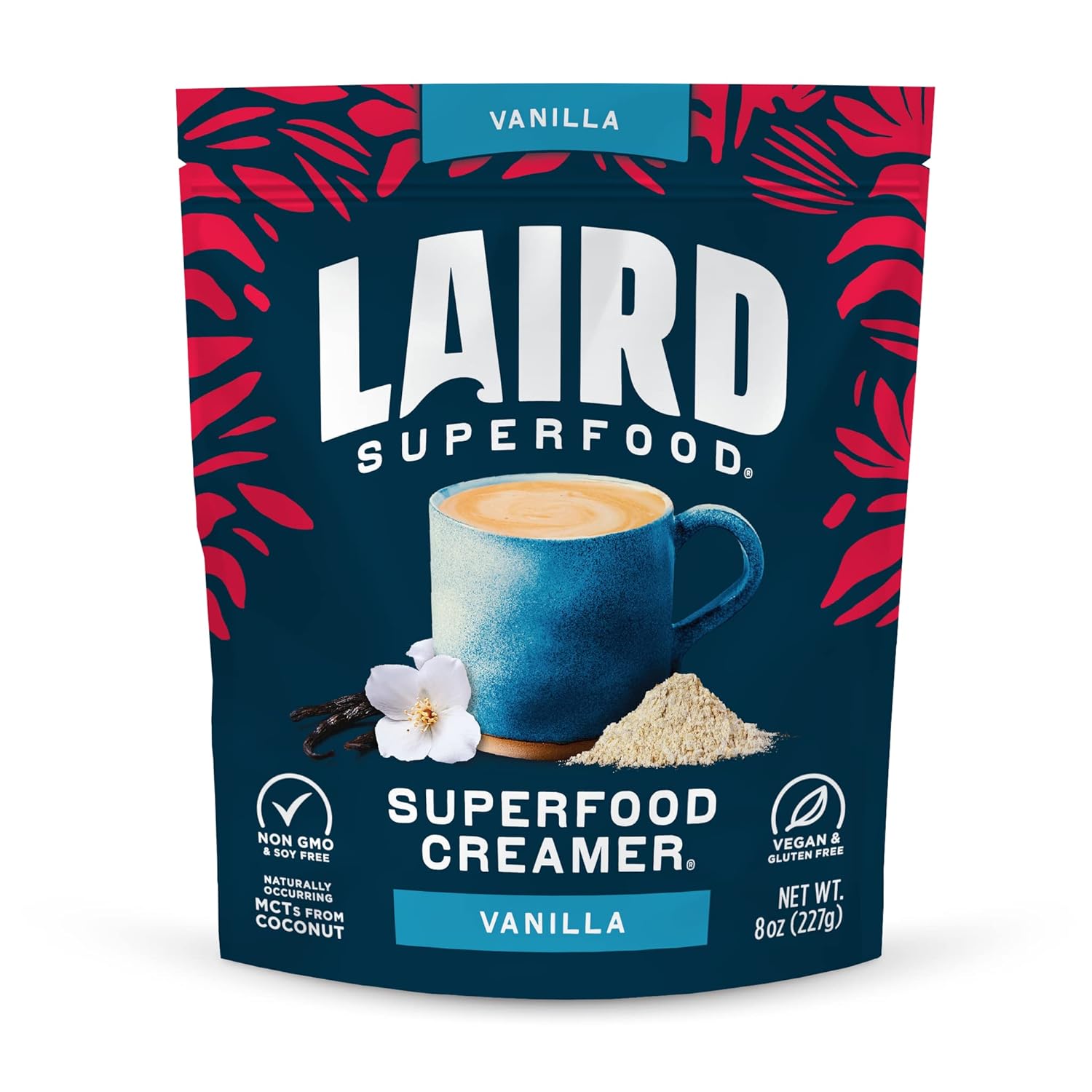 Laird Superfood non-dairy coffee creamer vanilla front pack 227g on white background