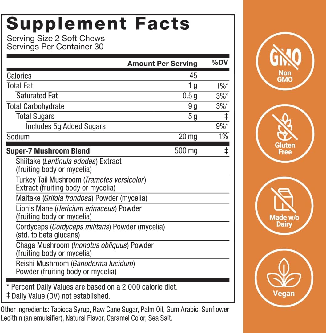 Delicious cinnamon roll flavored mushroom supplement soft chews from Force Factor.