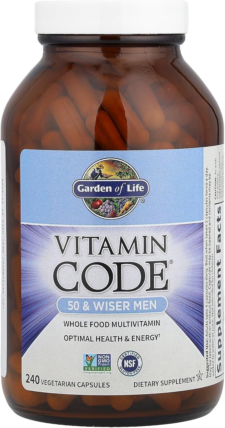 Garden of Life Vitamin Code Raw Multivitamin for Men 50 Plus bottle, 240 capsules.