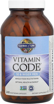 Garden of Life Vitamin Code Raw Multivitamin for Men 50 Plus bottle, 240 capsules.