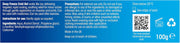 Back of Deep Freeze Cold Gel tube 100g showing ingredients and instructions.