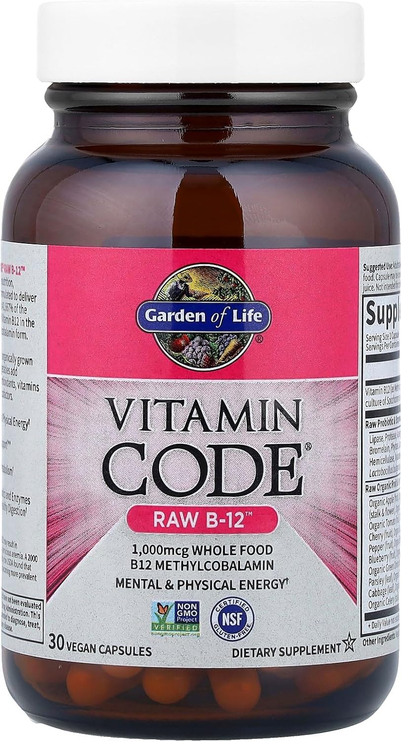 Garden of Life Vitamin Code Raw B-12 bottle, 30 capsules.