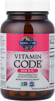Garden of Life Vitamin Code Raw B-12 bottle, 30 capsules.