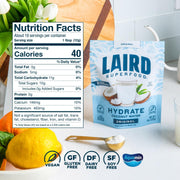 Laird Superfood Hydrate coconut water powder Original ingredients label 227g on white background