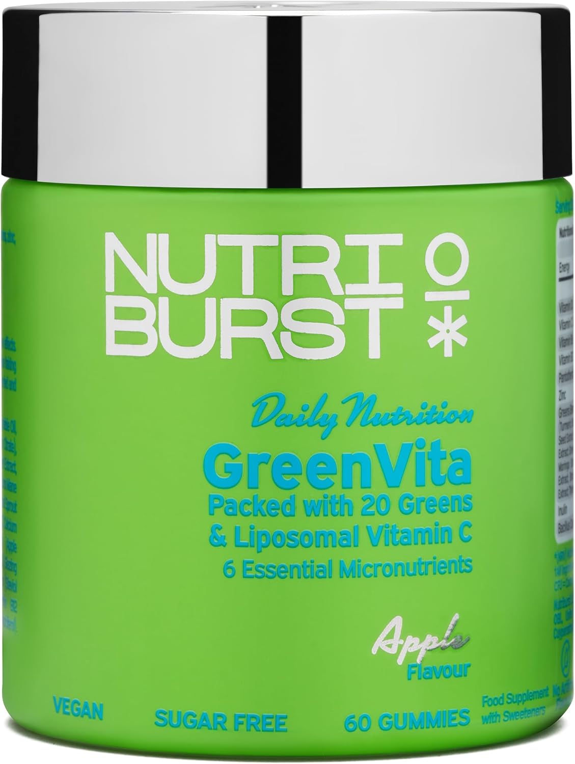 Nutriburst GreenVita Super Greens Blend Gummies jar, 60 count.