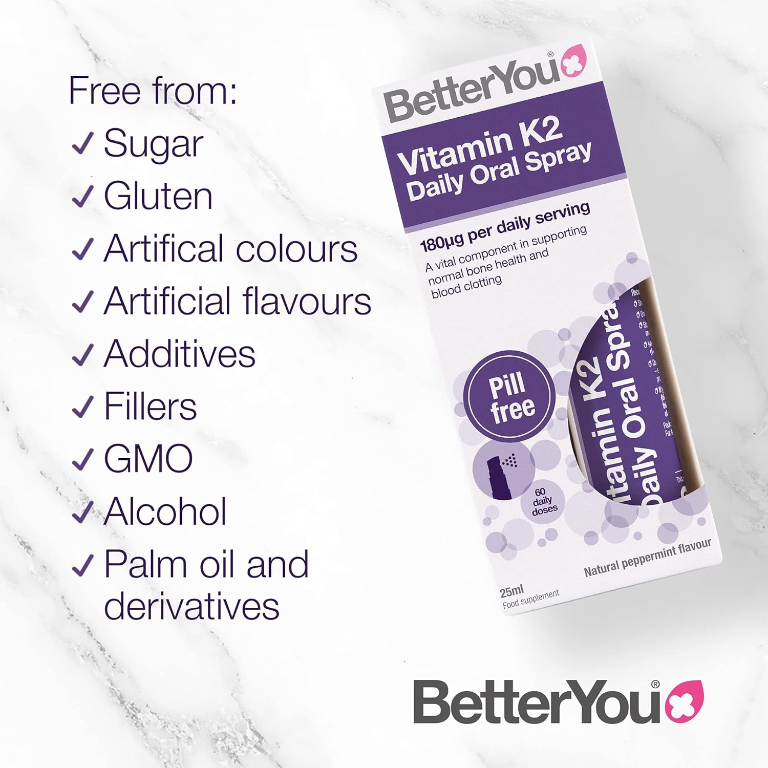 BetterYou Vitamin K2 Oral Spray, Peppermint - 25ml