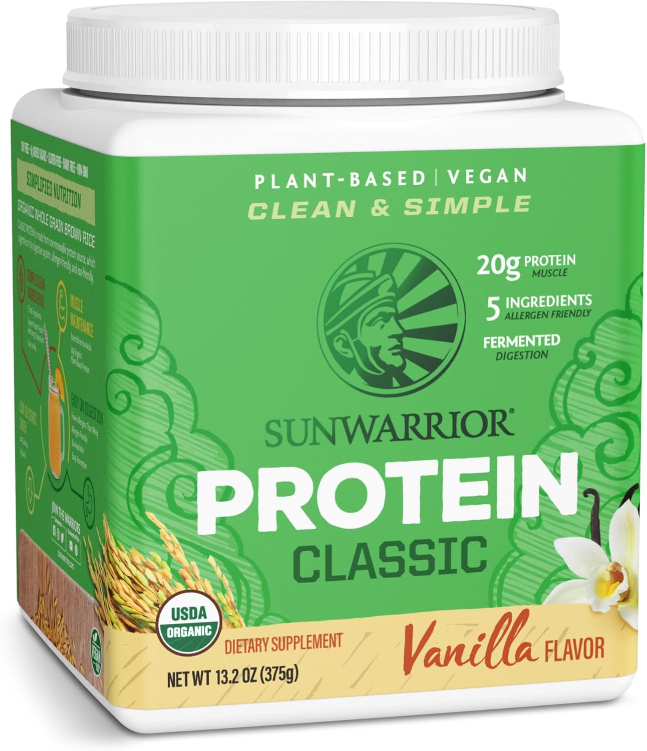 Sunwarrior Organic Brown Rice Protein Powder - Vanilla - Vegan Tub 375g