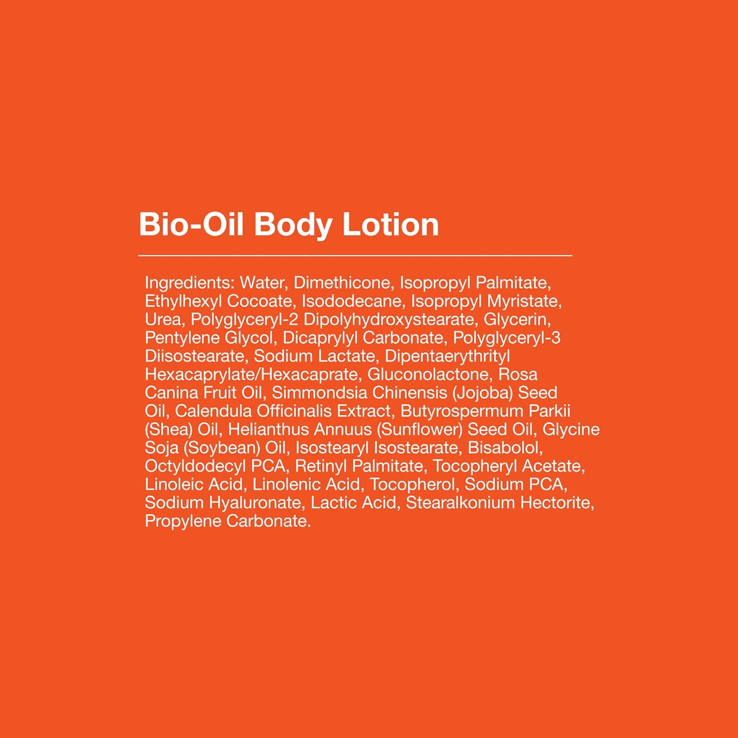 Instructions and ingredient list for Bio-Oil Ultra-Light Body Lotion.