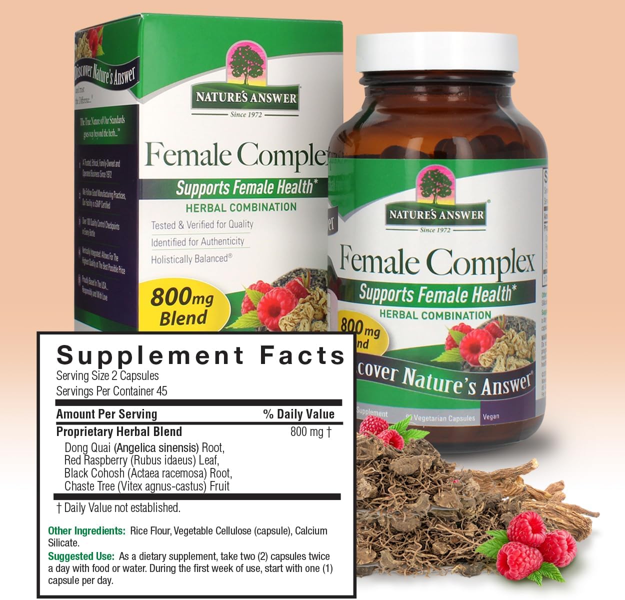 Nature’s Answer Female Complex supplement facts 90 vegetarian capsules back label