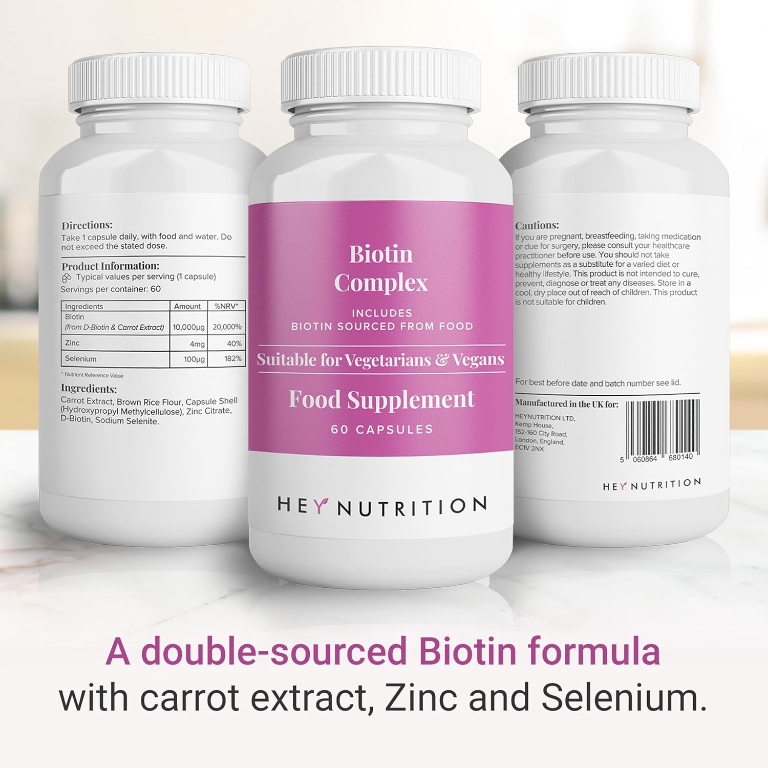 Hey Nutrition Biotin Complex with Zinc & Selenium - 60 Capsules