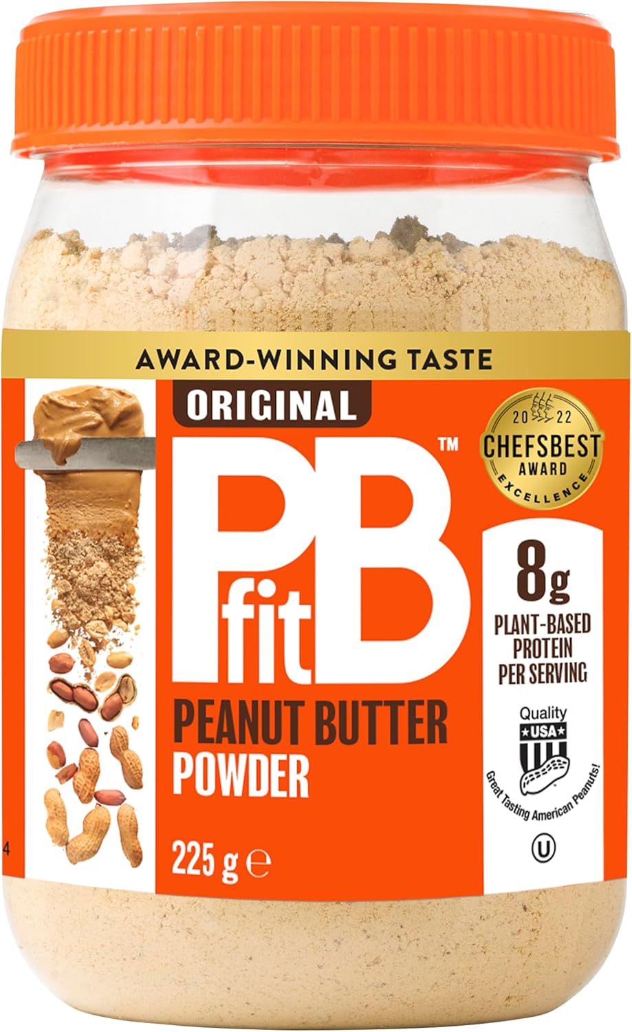 Front image: PBfit Original Peanut Butter Powder peanut flour spread 225g tub