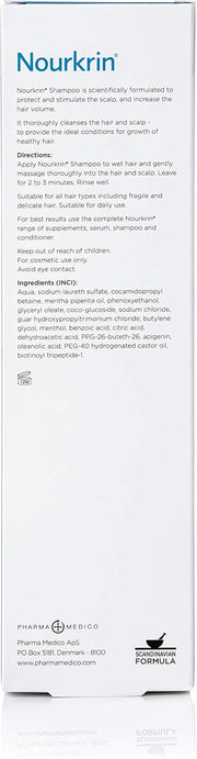 Conditioner directions and ingredient list for Nourkrin 150ml tube.