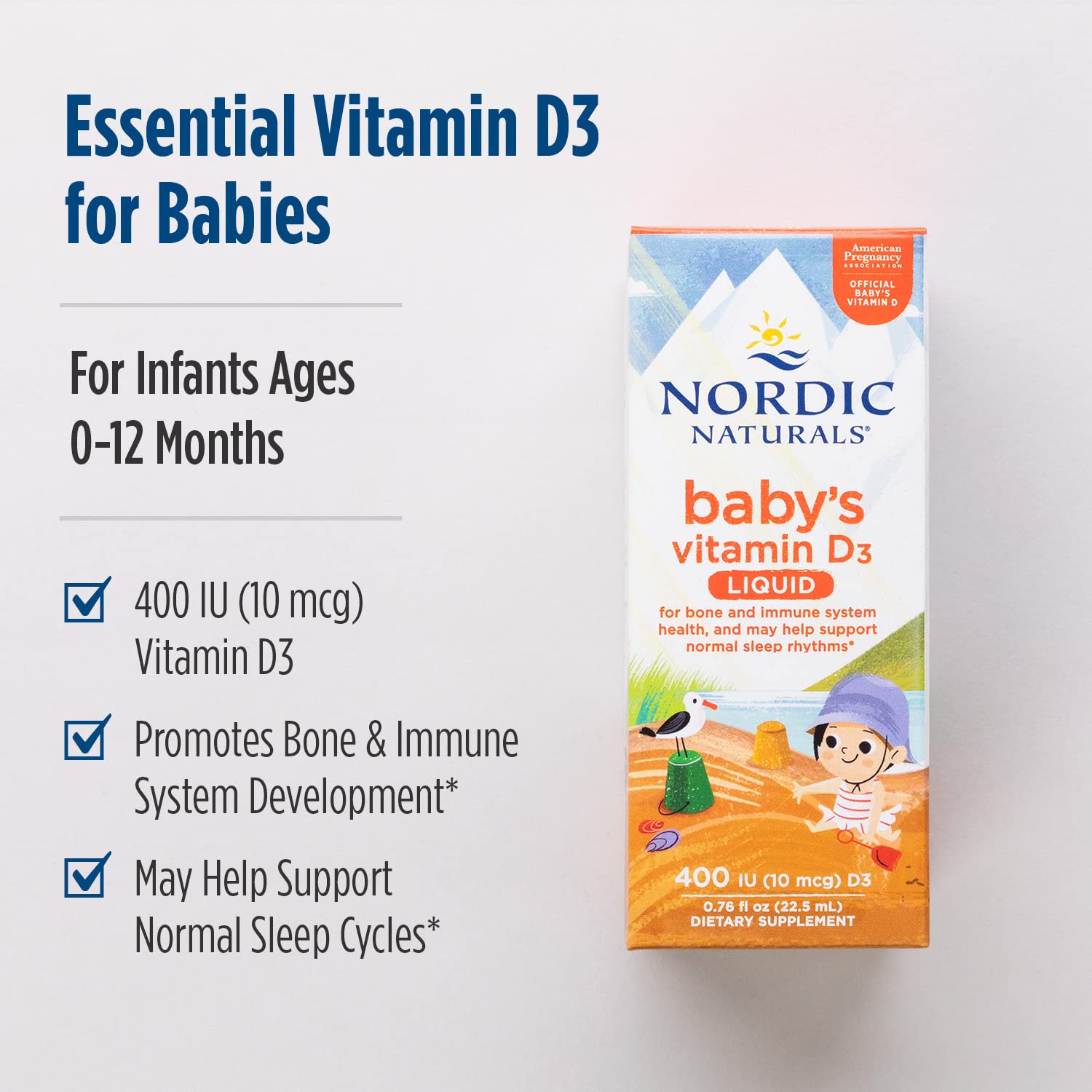 Nordic Naturals Baby's Vitamin D3 liquid supplement  box 22.5ml for infants.