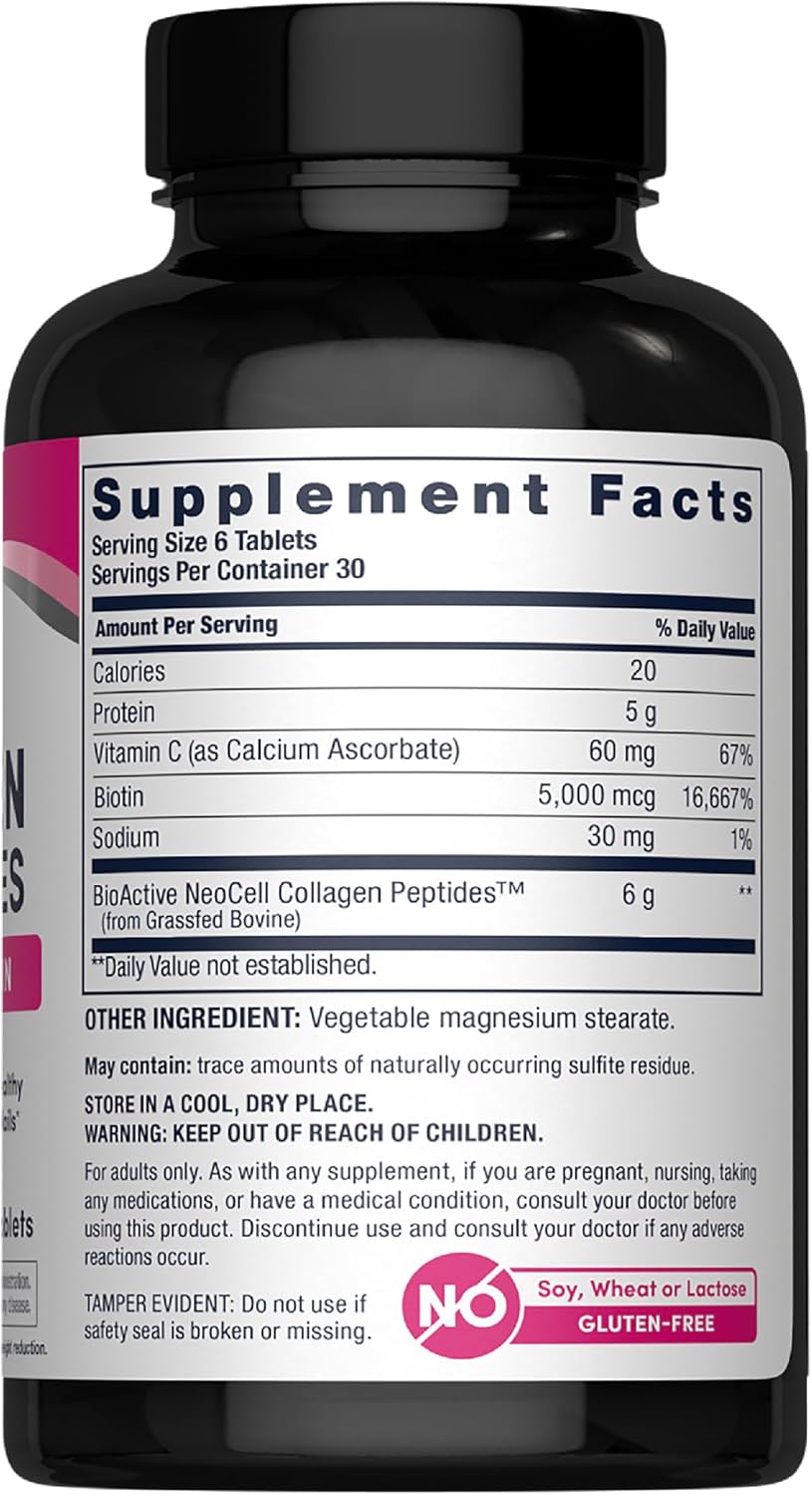 Supplement facts and directions for NeoCell collagen tablets supplement.