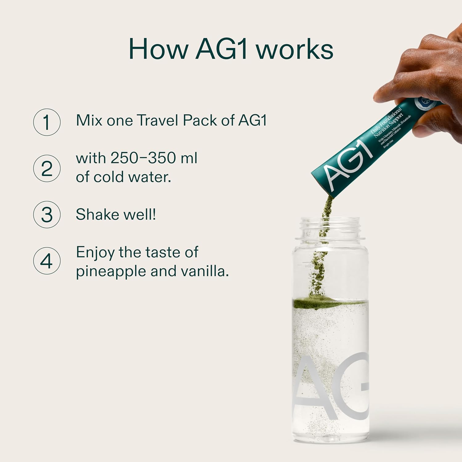 AG1 Greens Powder Starter Kit 360g mixing and daily use instructions