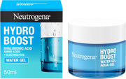 Neutrogena Hydro Boost Water Gel moisturiser tub & box, 50ml, on a clean white background.