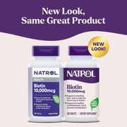 Natrol Biotin 10,000mcg Supplement with Vitamin B7 - 100 Tablets. Old & new packaging.