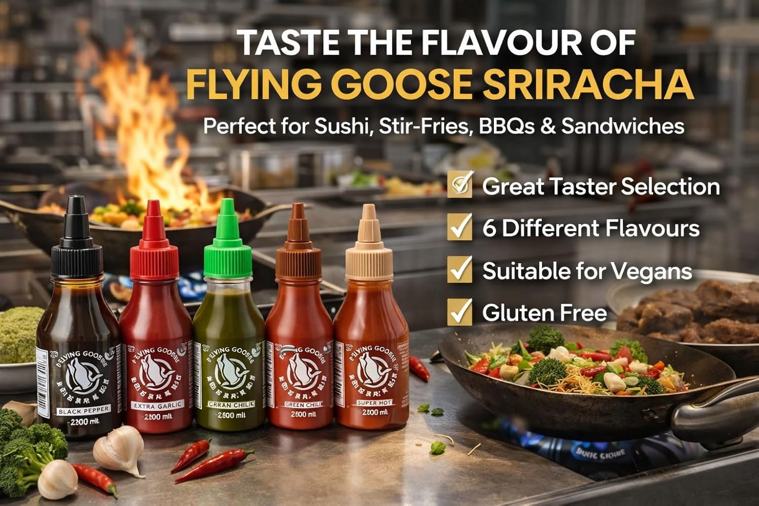 Flying Goose Mixed Pack Sriracha Sauce Set - 6 x 200ml