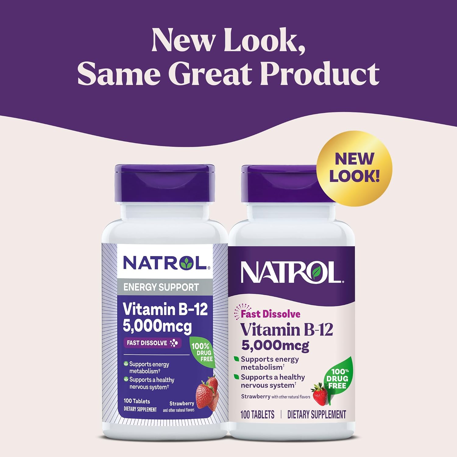 Natrol Fast Dissolve Vitamin B12 5000mcg Strawberry – 100 Tablets. Packaging may vary