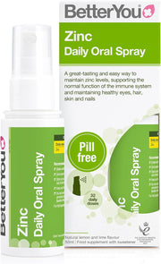 BetterYou Zinc Oral Spray bottle & box, lemon lime flavour, 50ml.