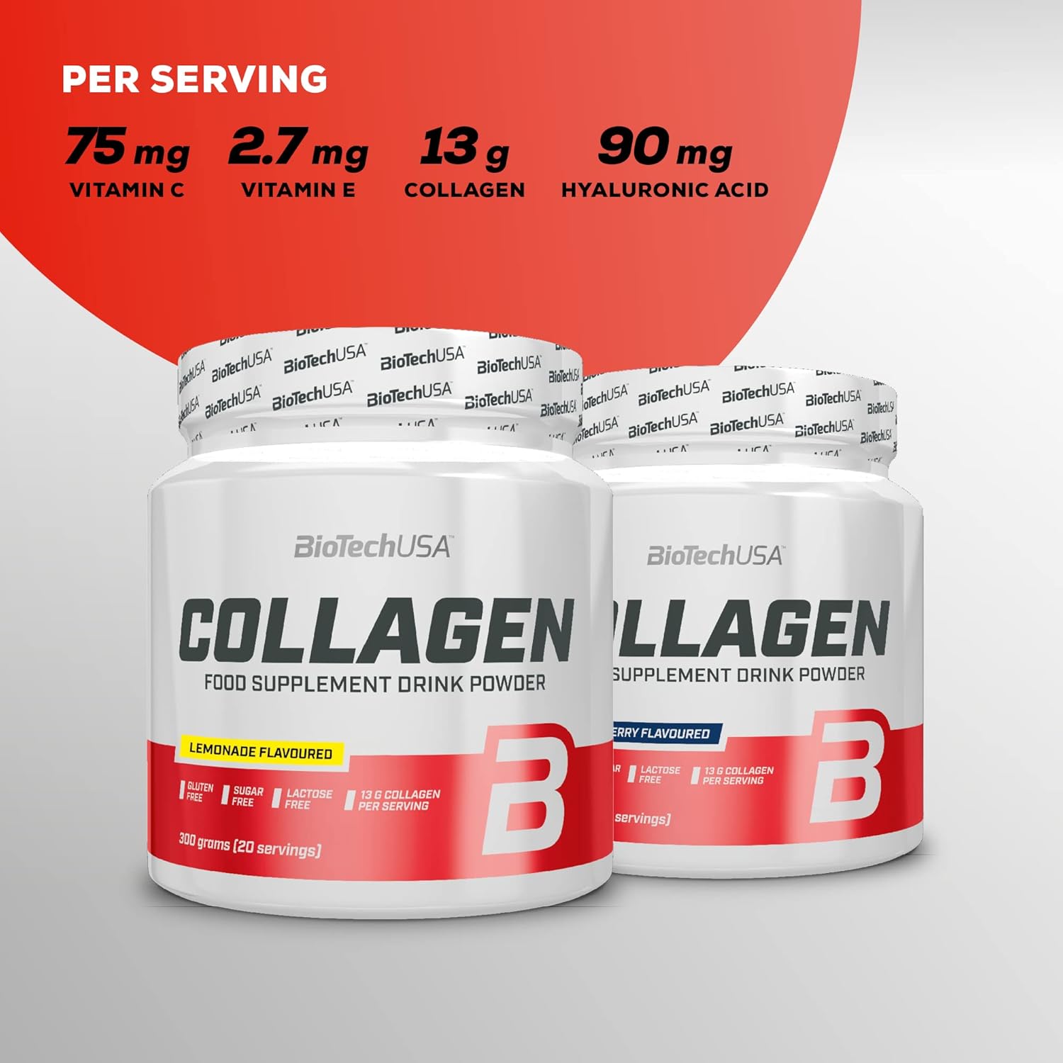 BiotechUSA Collagen Complex 300g tub, black raspberry flavour.