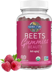  Garden of Life Organic Beet Root Beauty Gummies bottle, raspberry, 60 count.