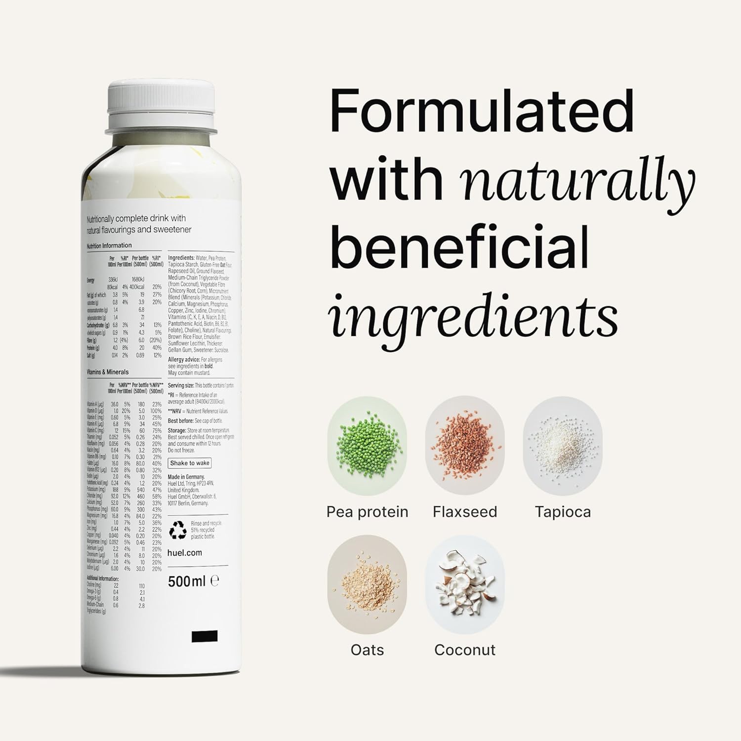 Huel Ready-to-Drink Vanilla meal drink bottle serving instructions 500ml bottle 8 pack