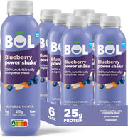 Front image: BOL Blueberry Power Shake complete meal drink bottles 6 x 410g blueberry flavour