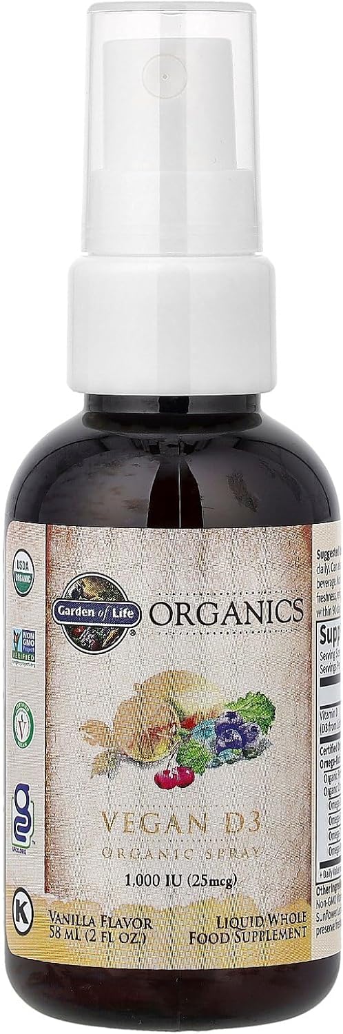 Garden of Life Organics Vegan Vitamin D3 Spray bottle, Vanilla flavour, 58ml.
