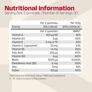 Supplement facts panel and ingredients list for Nutriburst Hair Skin Nails Gummies.