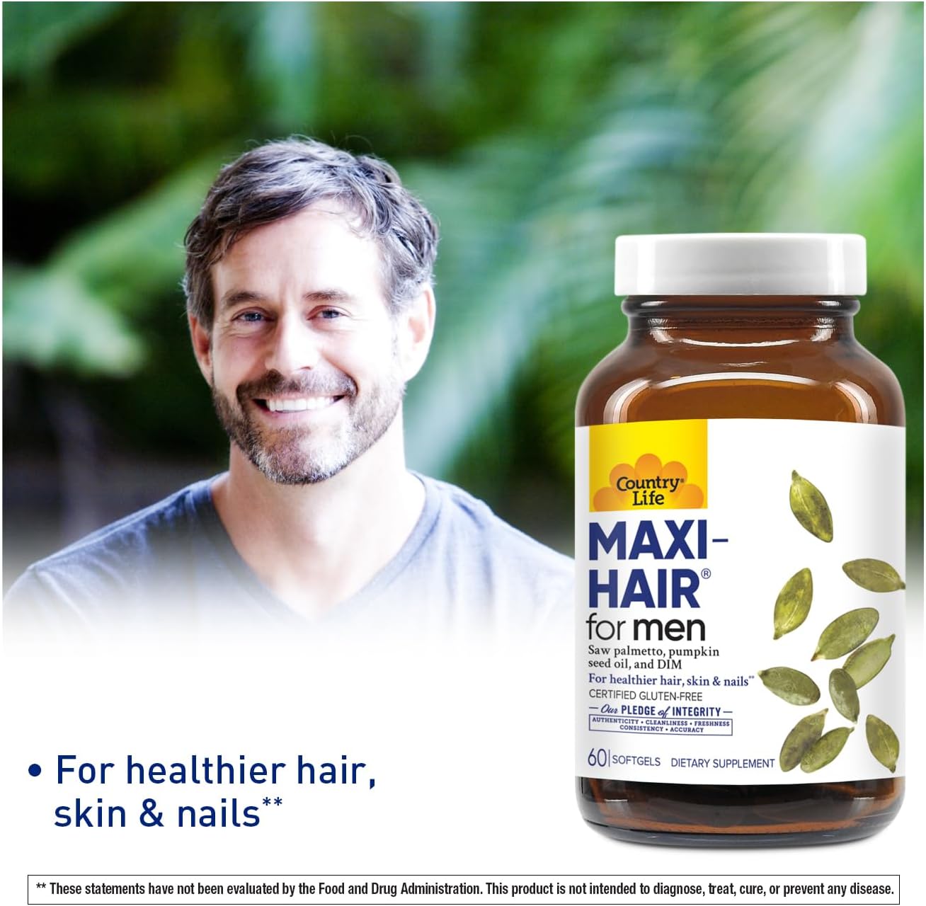 Country Life Maxi-Hair for Men dietary supplement bottle 60 softgels