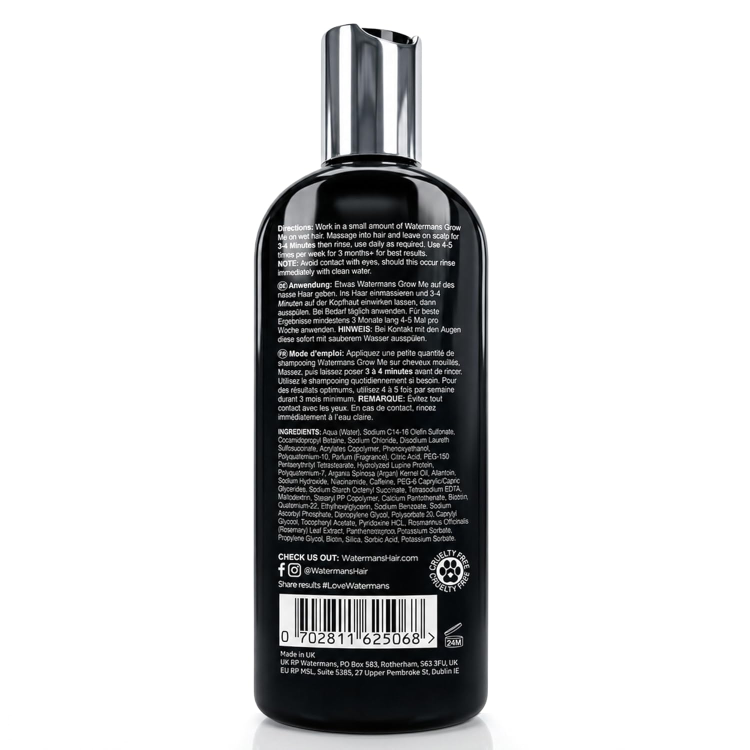 Watermans Grow Me Shampoo 250ml barcode packaging
