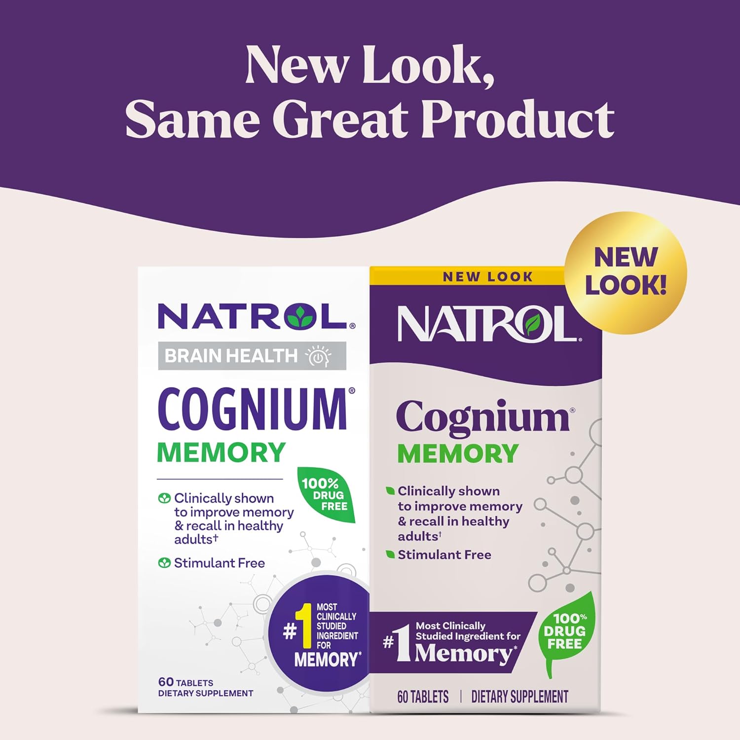 Natrol Cognium Memory dietary supplement box 60 tablets. Packaging may vary