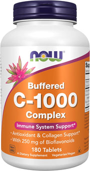 Front image: NOW Vitamin C 1000 complex tablets bottle 180 count 