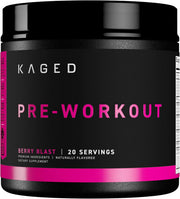 Tub of Kaged Pre Workout Powder, Berry Blast flavour, 570g net weight.