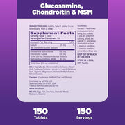 Supplement facts label and instructions for Natrol Glucosamine Chondroitin MSM joint support tablets.
