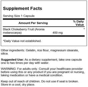 Supplement facts label for Black Chokeberry Fruit dietary supplement