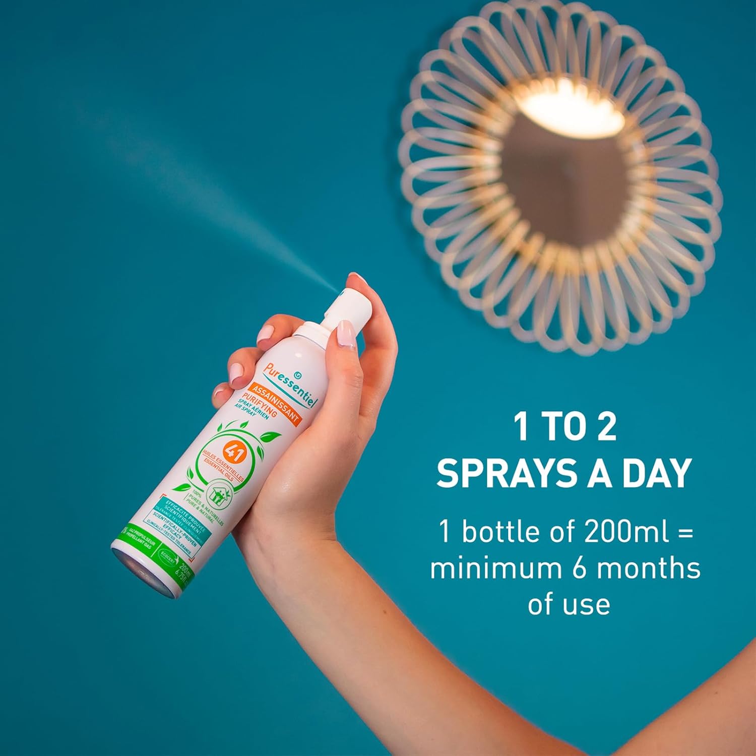 Puressentiel Purifying Air Spray bottle, 75ml, with 41 essential oils how to use.