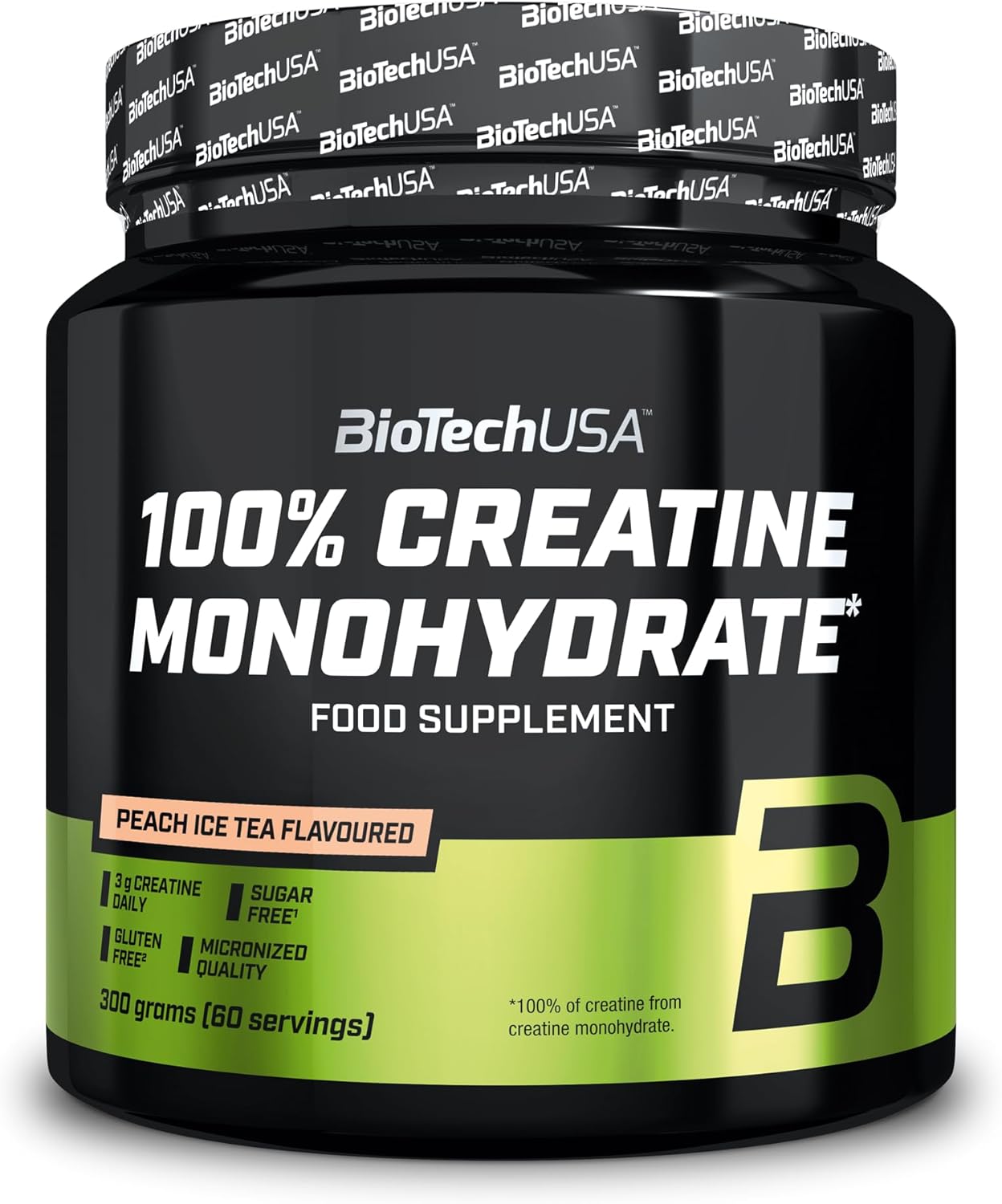 BioTechUSA 100% Creatine Monohydrate peach ice tea powder tub drink mix peach ice tea flavour 300g